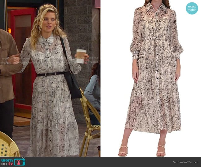 Julia Jordan Chiffon Button Front Tie Belt Midi Shirt Dress worn by Catherina Greene (AnnaLynne McCord) on Days of our Lives