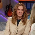 Julia Roberts’s beige leather jacket on The Kelly Clarkson Show