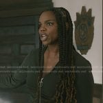 Julia’s green zip front dress on Elsbeth