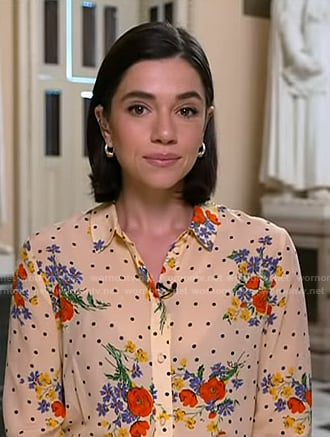 Julie’s beige floral polka dot blouse on NBC News Daily