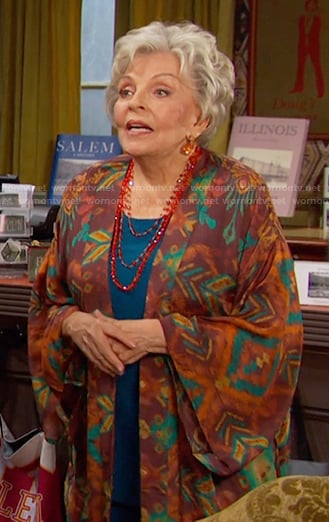 Julie’s brown ikat print jacket on Days of our Lives