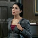 Justine’s grey peplum jacket and tote bag on General Hospital