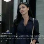Justine’s navy twist front shirtdress on General Hospital