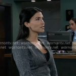 Justine’s grey peplum jacket and tote bag on General Hospital