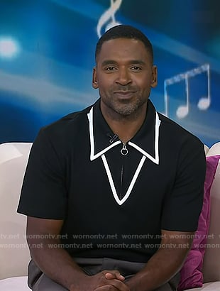 Justin’s black contrast trim zip polo on Today
