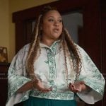 KAren’s white and green embroidered top on 9-1-1