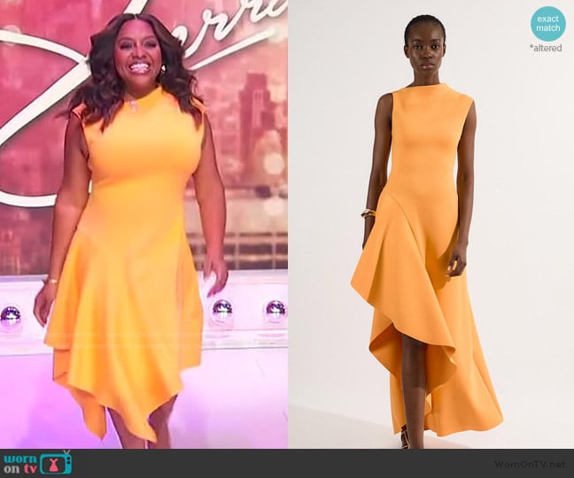 Karen Millen Scuba Drama Ruffle Hem Woven Maxi Dress worn by Sherri Shepherd on Sherri