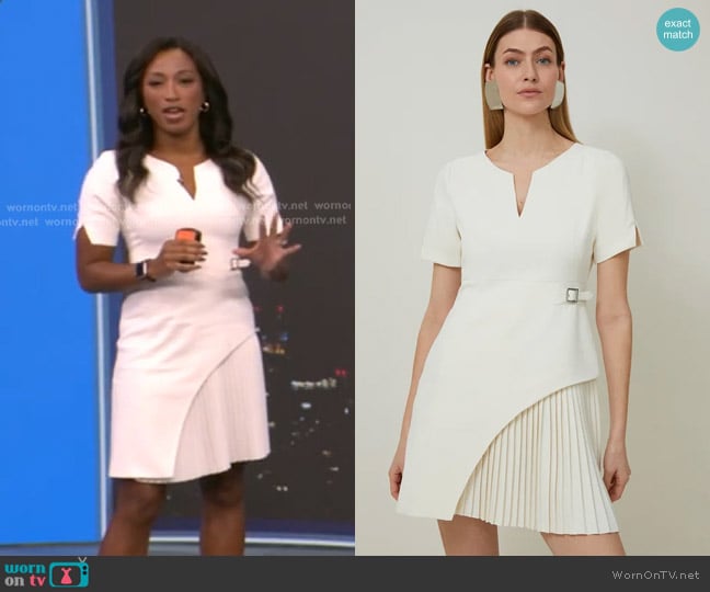 Karen Millen Tailored Military Pleat Short Sleeve Mini Dress in Ivory worn by Brittany Bell on Good Morning America