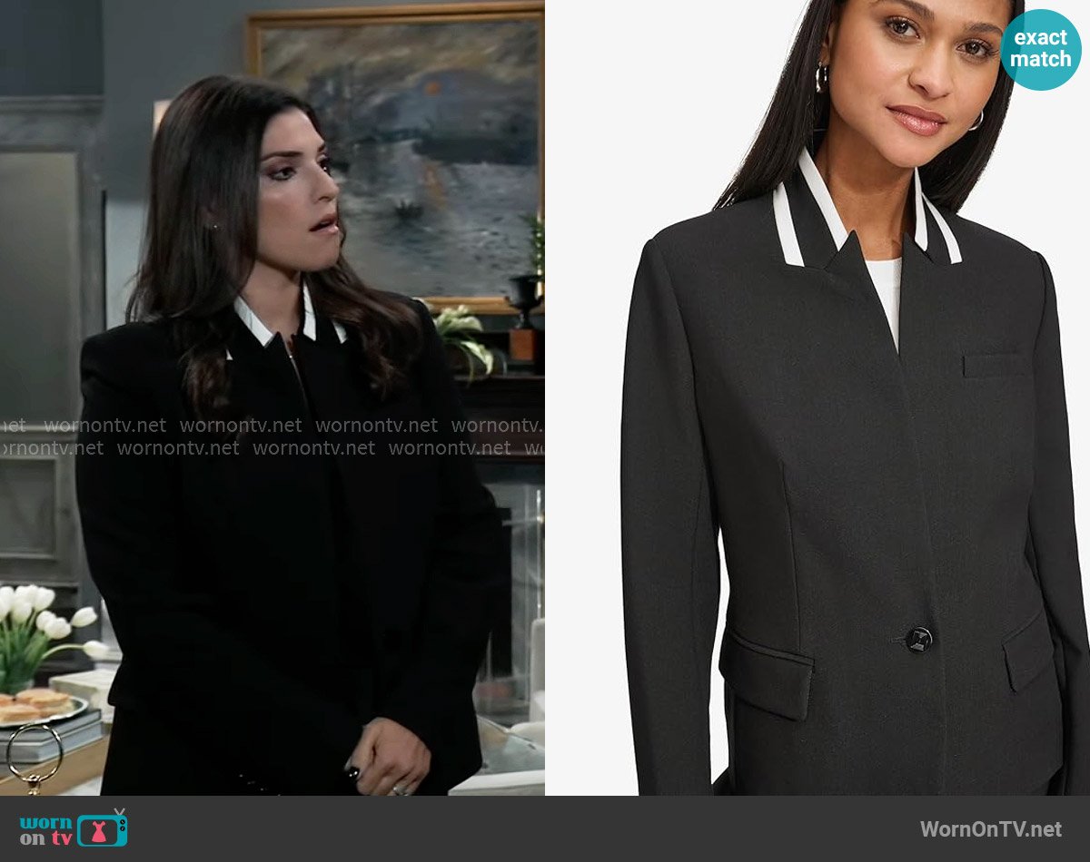 Karl Lagerfeld Contrast Collar Suit Blazer worn by Brook Lynn Quartermaine (Amanda Setton) on General Hospital