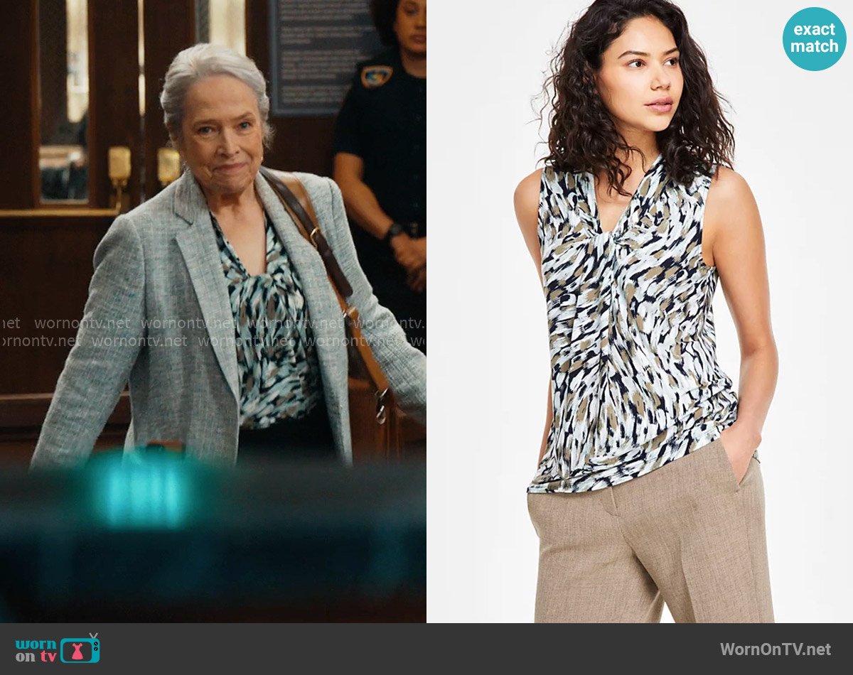 Kasper Printed Knot-Neck Sleeveless Blouse worn by Madeline Matlock (Kathy Bates) on Matlock