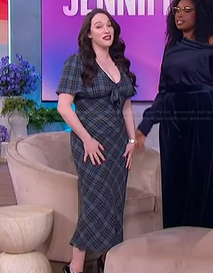 Kat Dennings's plaid tie front dress on The Jennifer Hudson Show