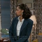 Kat’s navy pinstripe coat on Beyond the Gates