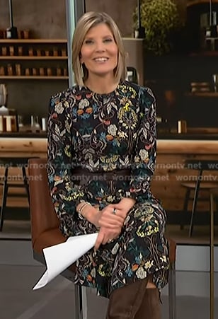 Kate Snow’s black floral dress on NBC News Now