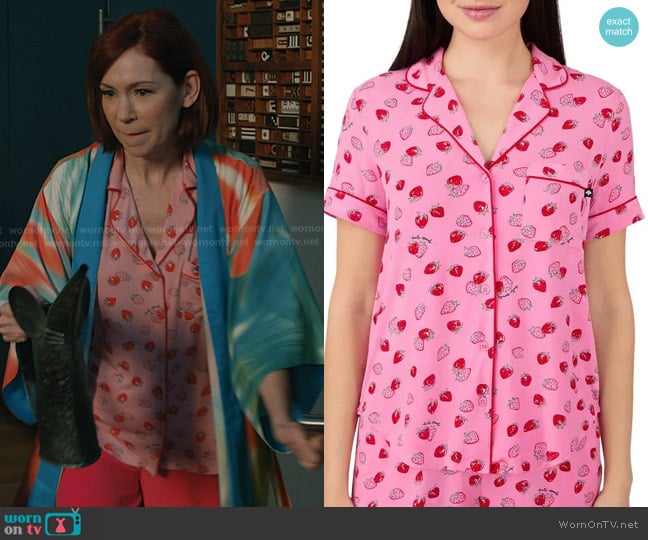 Kate Spade Short Sleeve Boxer Pajama Set in Painterly Strawberries worn by Elsbeth Tascioni (Carrie Preston) on Elsbeth