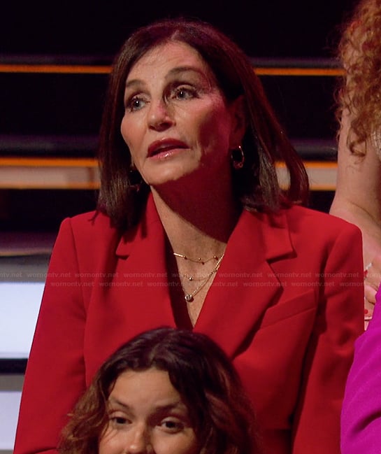 Kathy's red blazer jumpsuit on The Golden Bachelor
