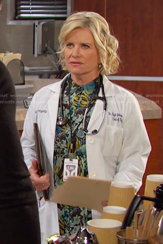 Kayla’s black floral print dress on Days of our Lives