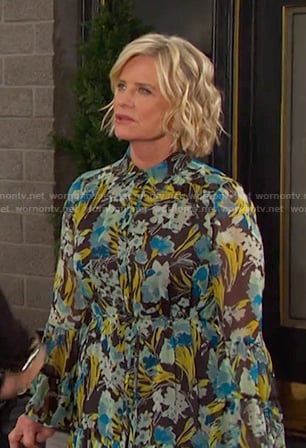 Kayla’s black floral print dress on Days of our Lives
