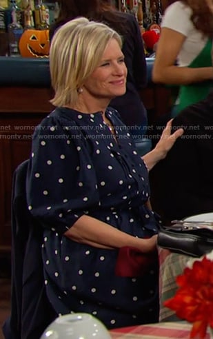 Kayla's navy polka dot dress on Days of our Lives