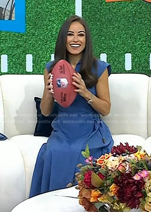 Kaylee’s blue pleated wrap dress on Today