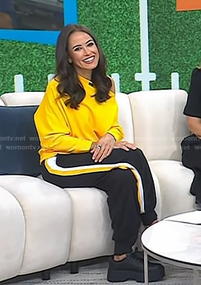 Kaylee's yellow sweatshirt and side stripe track pants on Today