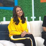 Kaylee’s yellow sweatshirt and side stripe track pants on Today
