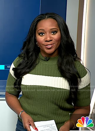 Kay's green stripe short sleeve sweater on NBC News Daily