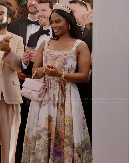 Keiarna's floral print bustier dress on The Real Housewives of Potomac