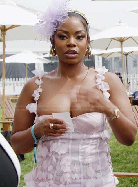 Keiarna's lavender floral applique dress on The Real Housewives of Potomac
