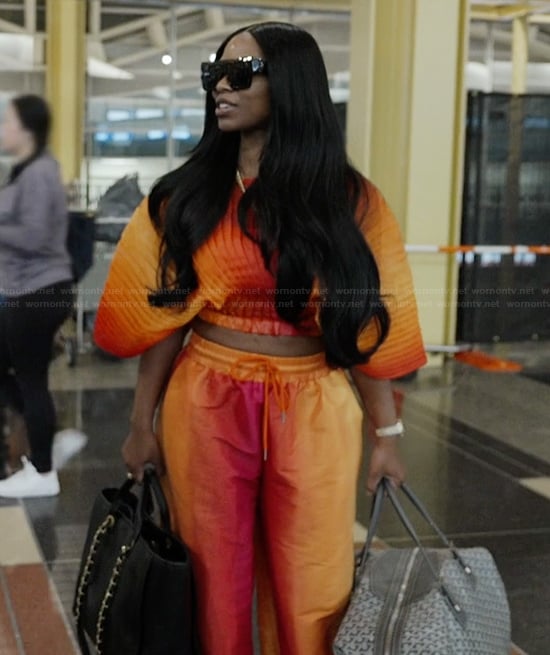 Keiarna's orange ombre pleated top and pants on The Real Housewives of Potomac