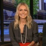 Kelly’s black polka dot print blouse on Live with Kelly and Mark