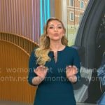 Kelly O’Grady’s teal split-neck dress on CBS Mornings