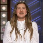 Kelly white bib blouse on The Kelly Clarkson Show