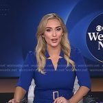 Kelly O’Grady’s blue belted v-neck dress on CBS Evening News