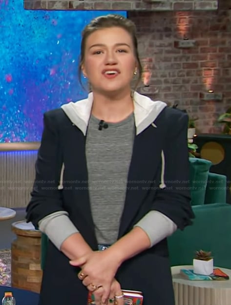 Kelly’s black hooded blazer on The Kelly Clarkson Show