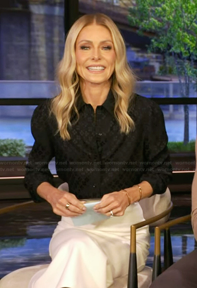 Kelly's black satin blouse on Live with Kelly and Mark