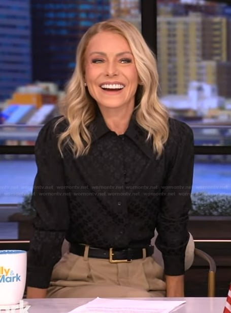 Kelly's black satin blouse on Live with Kelly and Mark