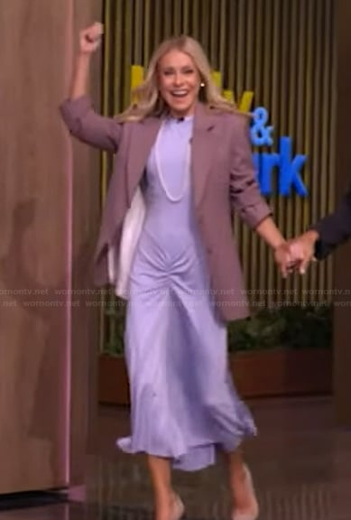 Kelly’s blue gathered front dress on Live with Kelly and Mark