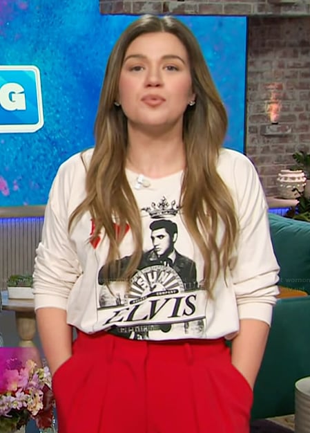 Kelly's Elvis graphic long sleeve tee on The Kelly Clarkson Show