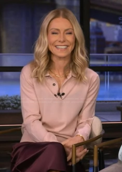 Kelly's pink polo sweater on Live with Kelly and Mark