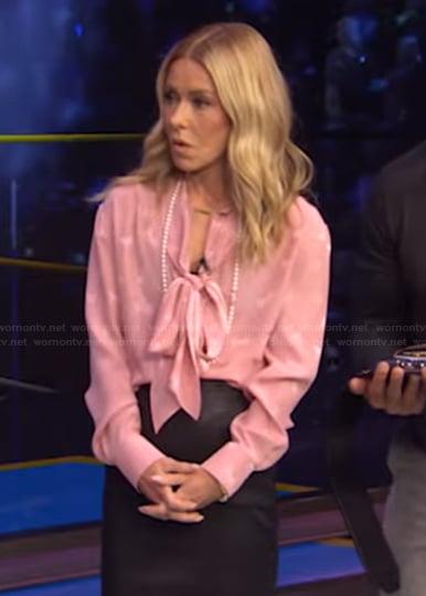 Kelly's pink tie neck blouse on Live with Kelly and Mark