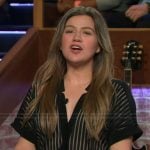 Kelly’s black shadow stripe jumpsuit on The Kelly Clarkson Show