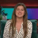 Kelly’s white polka dot print blouse on The Kelly Clarkson Show