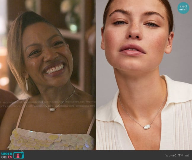 Kendra Scott Elisa Silver Pendant Necklace in Ivory Mother-of-Pearl worn by Autumn Owens (Tiffany Yvonne Cox) on Reasonable Doubt