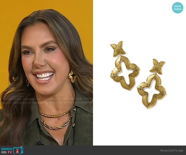 Kendra Scott Keziah Etch Vintage Gold Statement Earrings - Yellow Rose Collection worn by Kendra Scott on Today