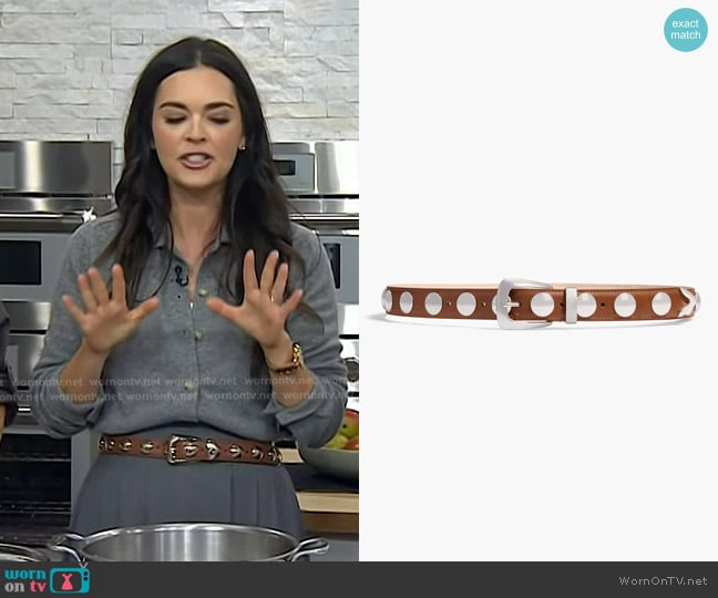 Khaite Benny Belt with Studs in Dark Tan Leather and Silver worn by Katie Lee Biegel on Today