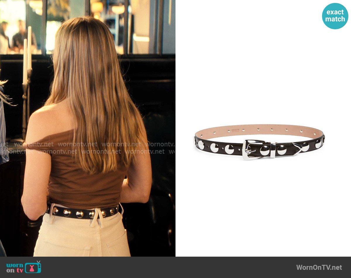 Khaite Benny Stud Patent Leather Belt worn by Joanne (Kristen Bell) on Nobody Wants This