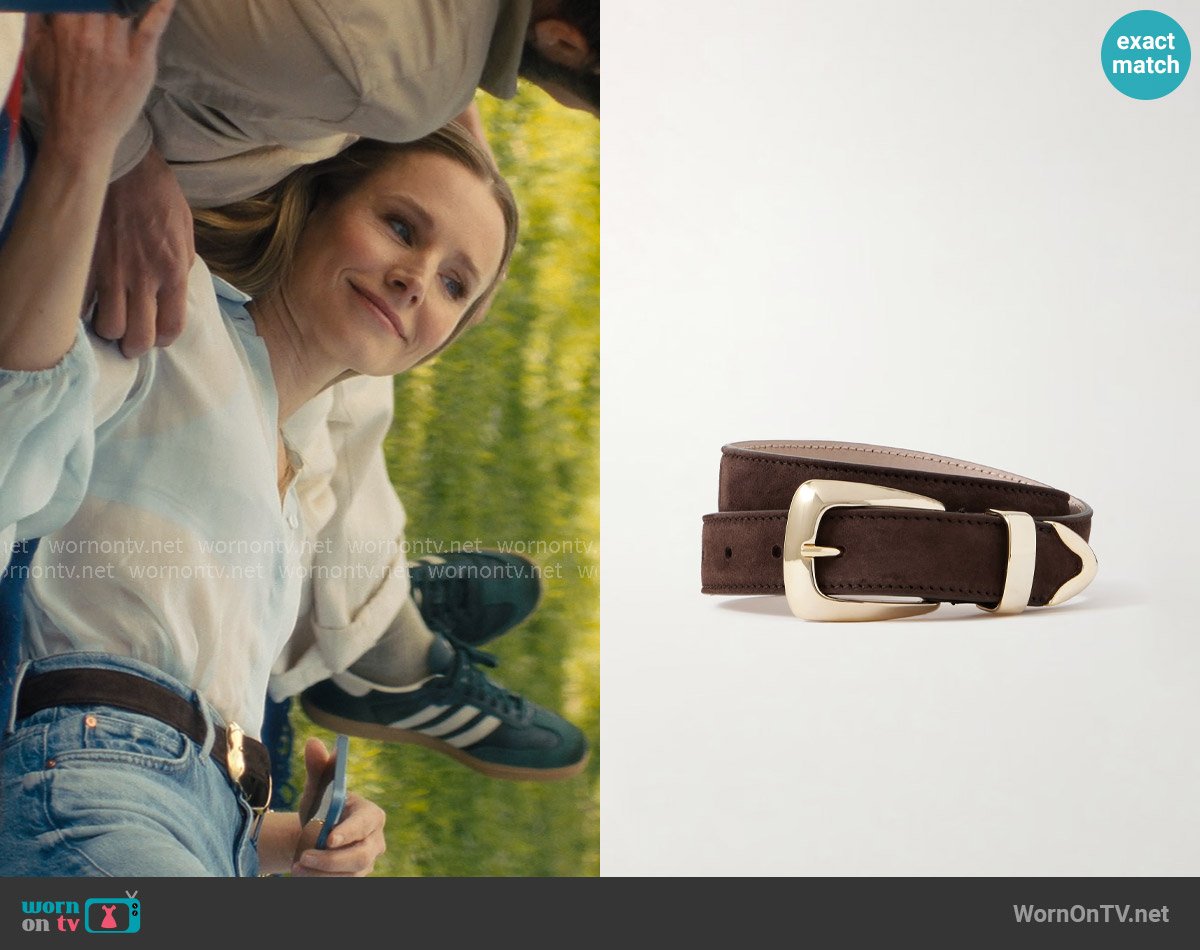 Khaite Benny suede belt worn by Joanne (Kristen Bell) on Nobody Wants This