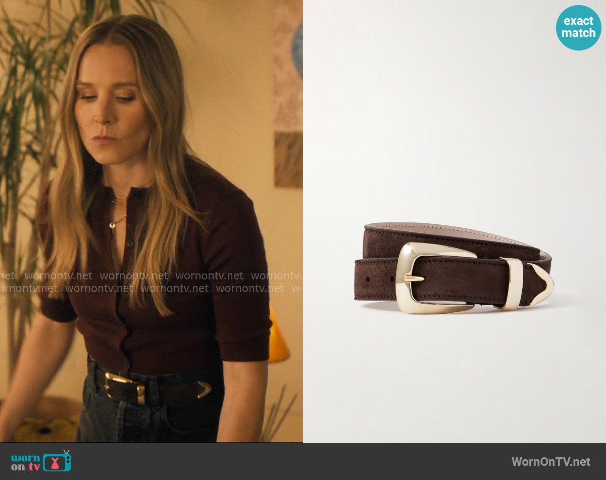Khaite Benny suede belt worn by Joanne (Kristen Bell) on Nobody Wants This
