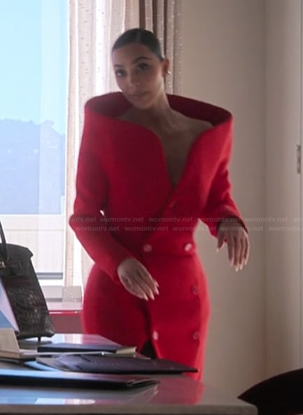 Kim's red double breasted dress on The Kardashians