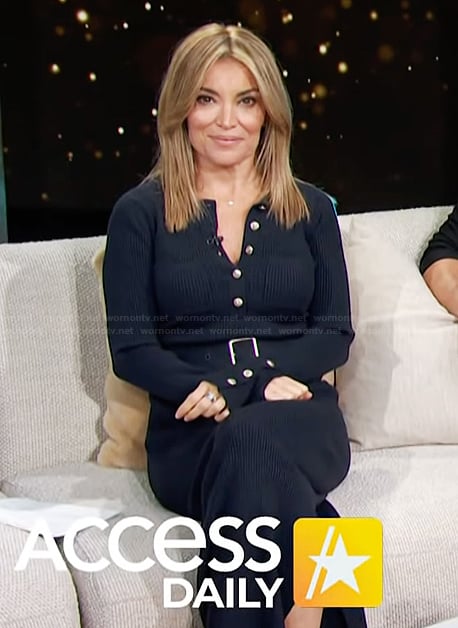 Kit’s navy belted dress on Access Hollywood